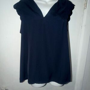 41 HAWTHORNE Navy Blue Scalloped Sleeveless Blouse-L